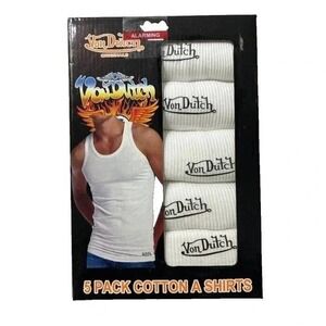Von Dutch Mens 5 Pack Cotton A Shirts LRG Tank Top White Ribbed